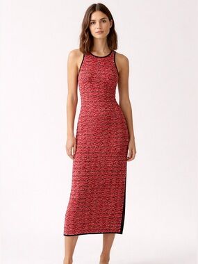 Rag & Bone Viola Red & Black Knit Sleeveless Racerback Tank Midi Dress, size
